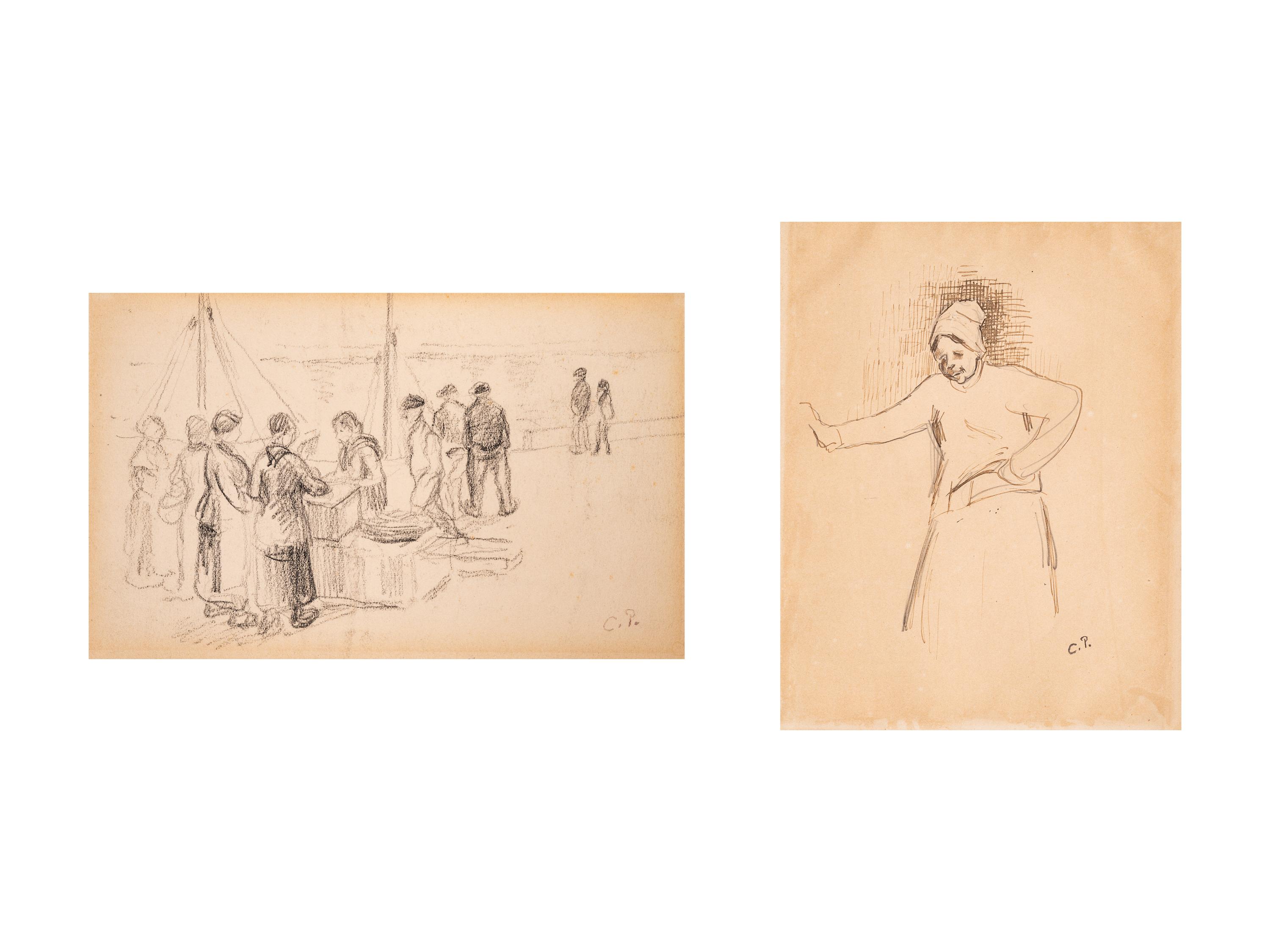 Peasant Woman , late 1880s, and Quayside Scene , 1903 (two works)