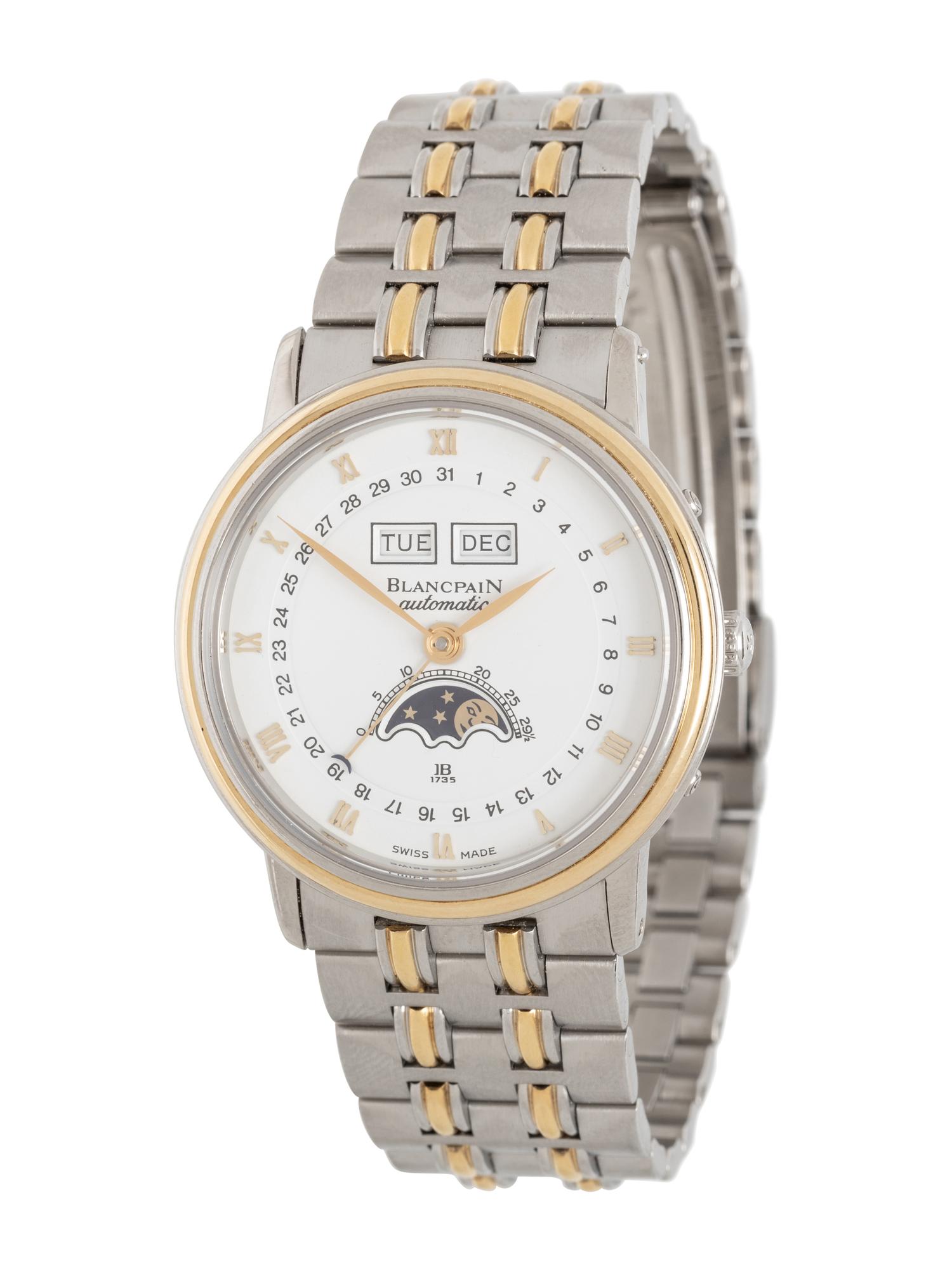 BLANCPAIN, STAINLESS STEEL AND 18K YELLOW GOLD 'VILLERET' TRIPLE CALENDAR MOONPHASE WATCH, BOX & PAPERS