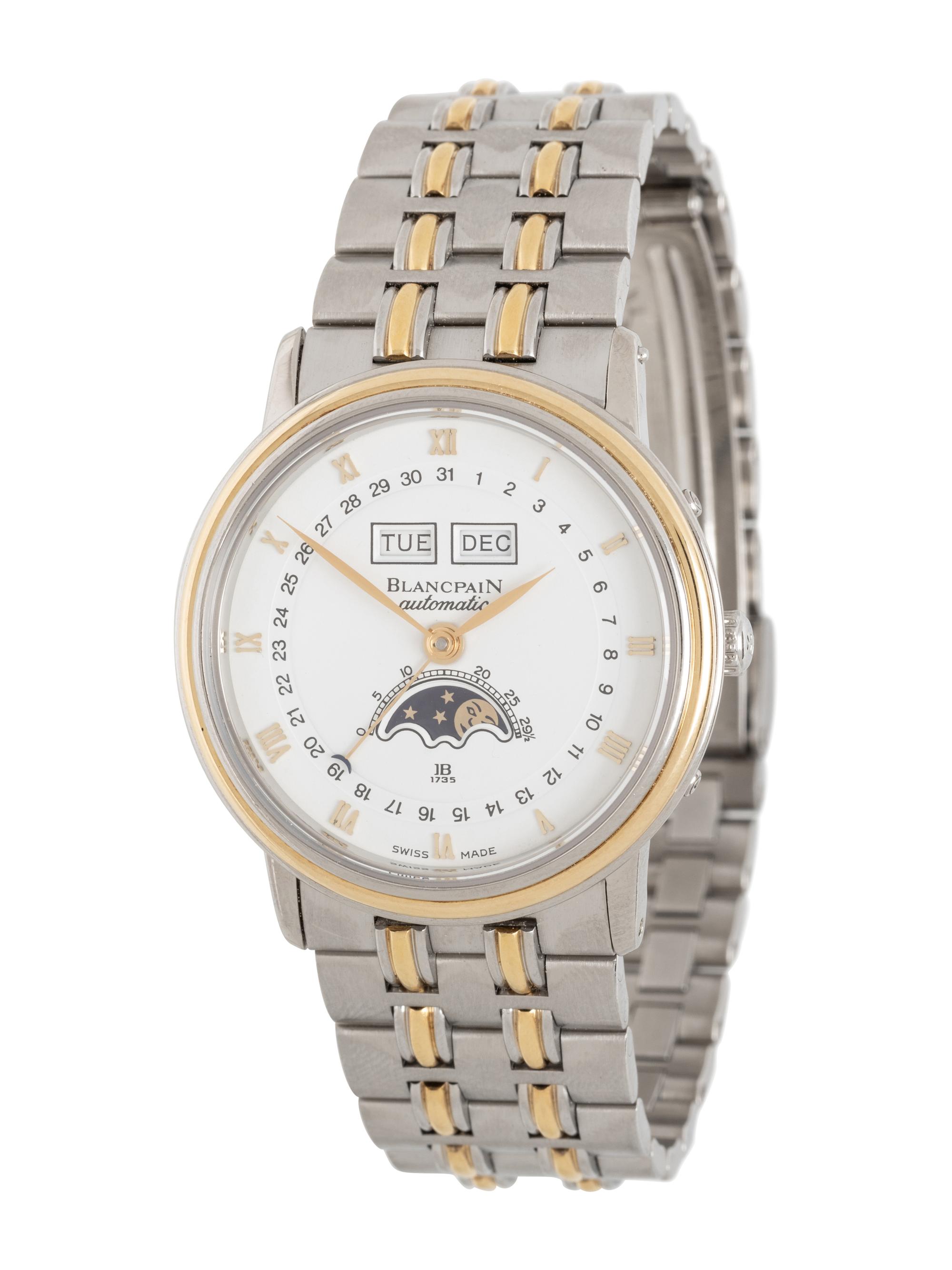 BLANCPAIN, STAINLESS STEEL AND 18K YELLOW GOLD 'VILLERET' TRIPLE CALENDAR MOONPHASE WATCH, BOX & PAPERS