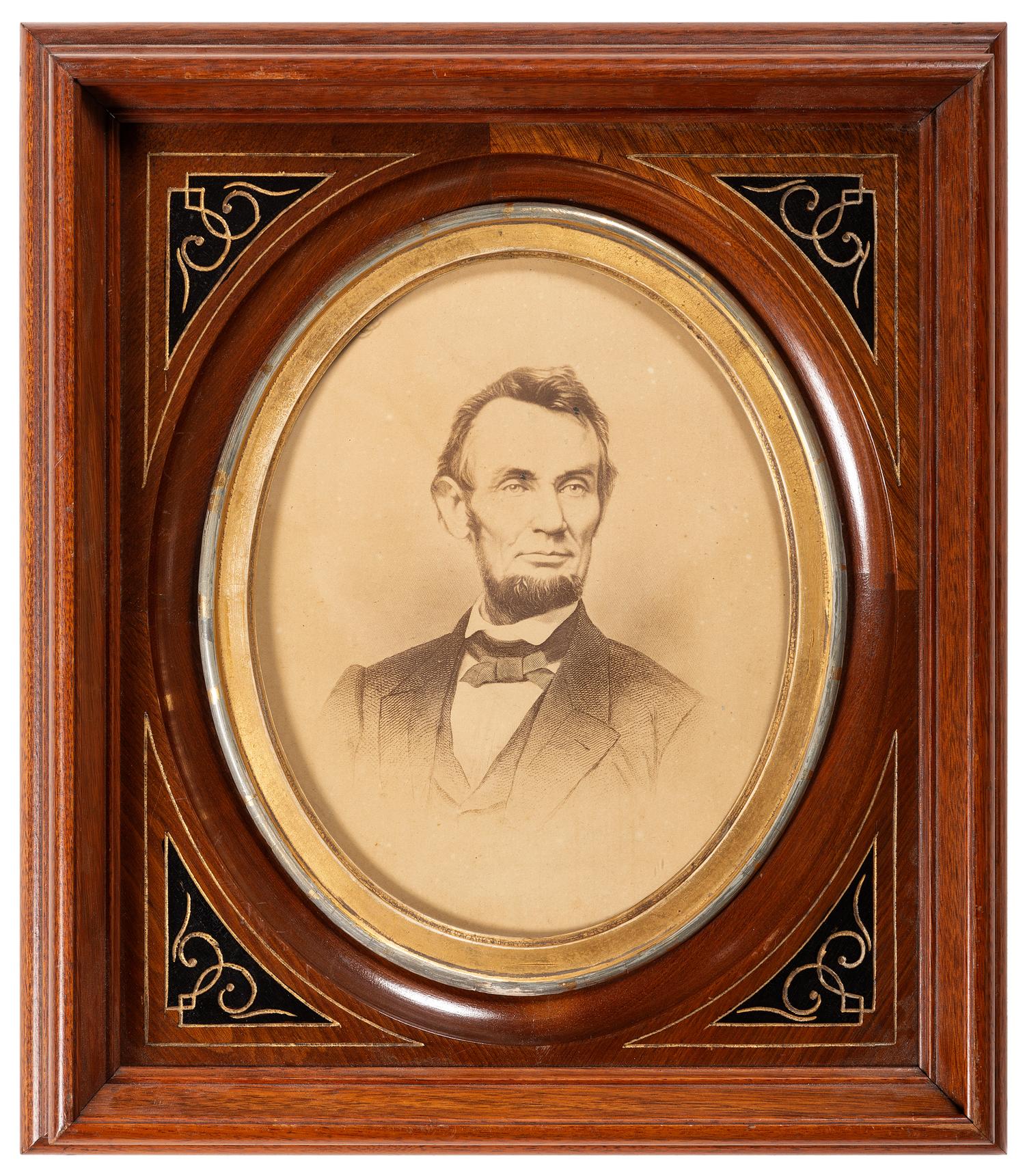 LINCOLN, Abraham (1809-1865). Vignetted portrait of Abraham Lincoln after a photograph by Anthony Berger.