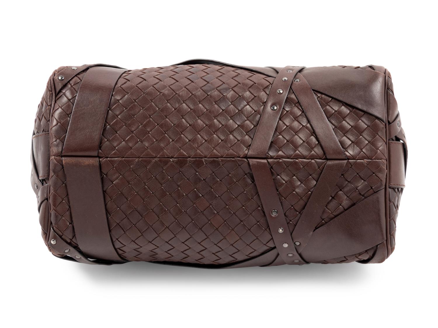 Bottega Veneta Studded Dark Brown Intrecciato Duffel,
