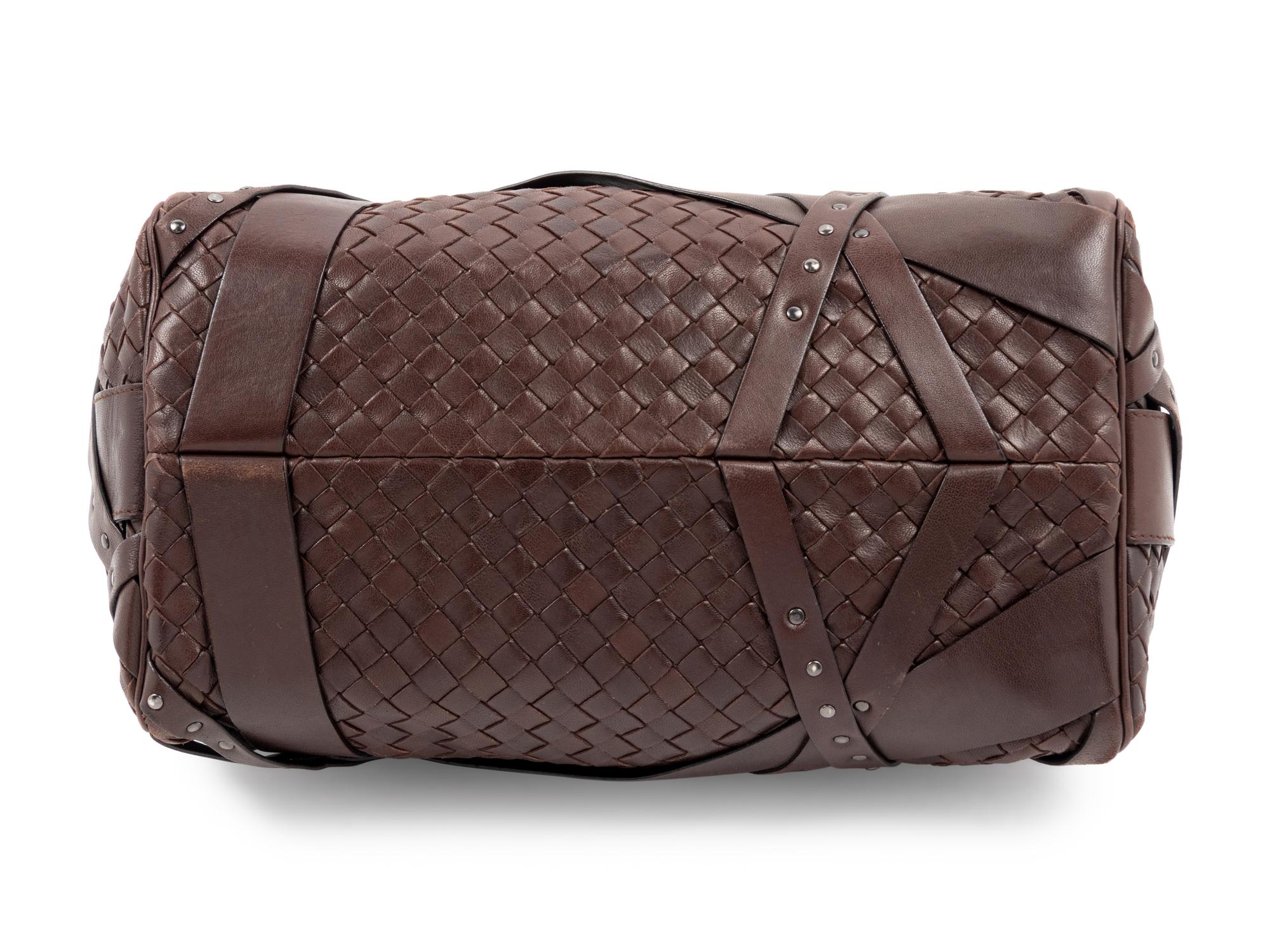 Bottega Veneta Studded Dark Brown Intrecciato Duffel,