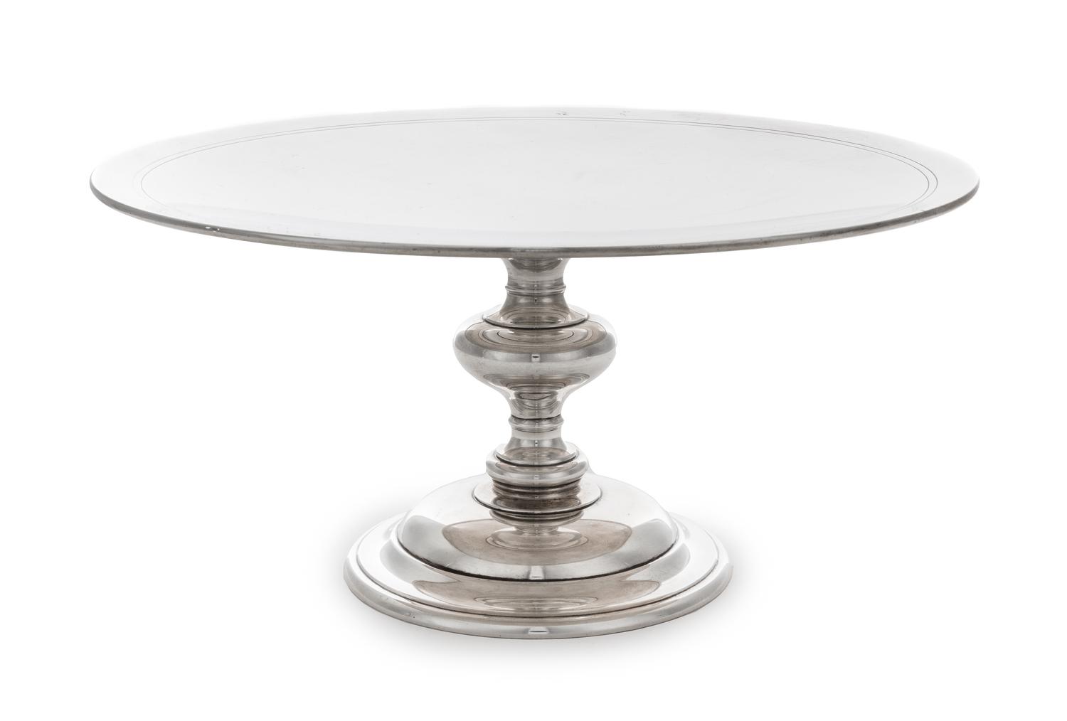 An American Silver Cake Dish, Tiffany & Co., New York, NY, First Half 20th Century, the circular top above the knopped stem and stepped