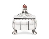 A Georg Jensen Silver and Turned Wood Mounted Box