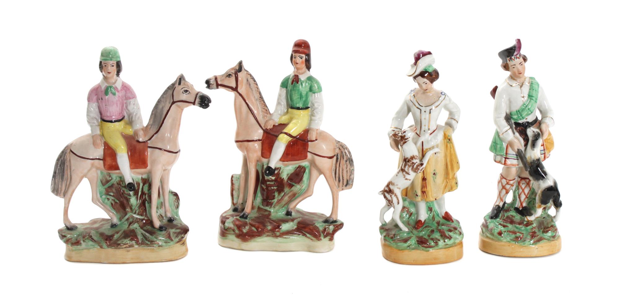 Four Staffordshire Figures Height 7 1/4 inches (tallest)