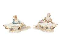 A Pair of Meissen Porcelain Figural Sweetmeats