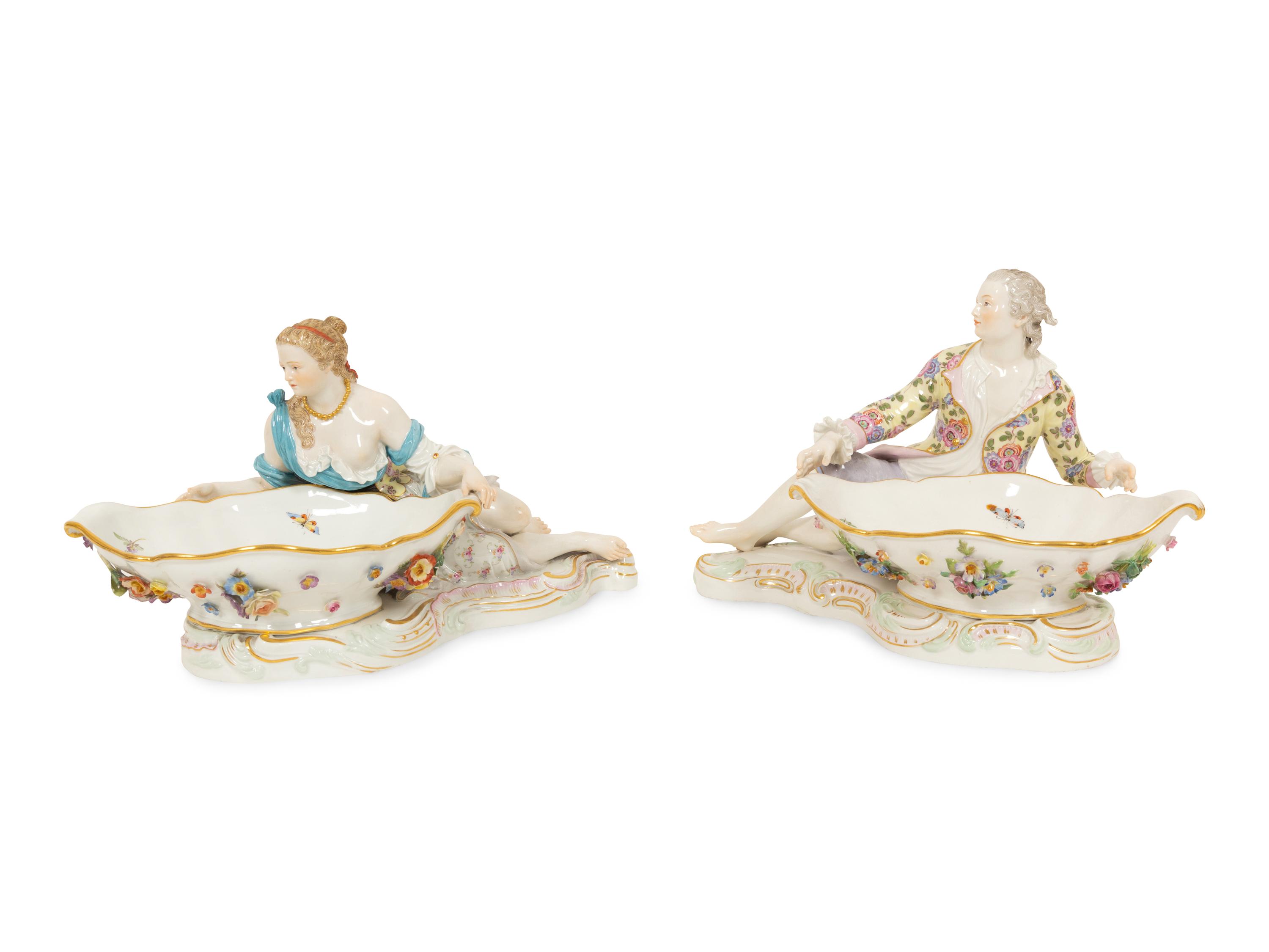 A Pair of Meissen Porcelain Figural Sweetmeats
