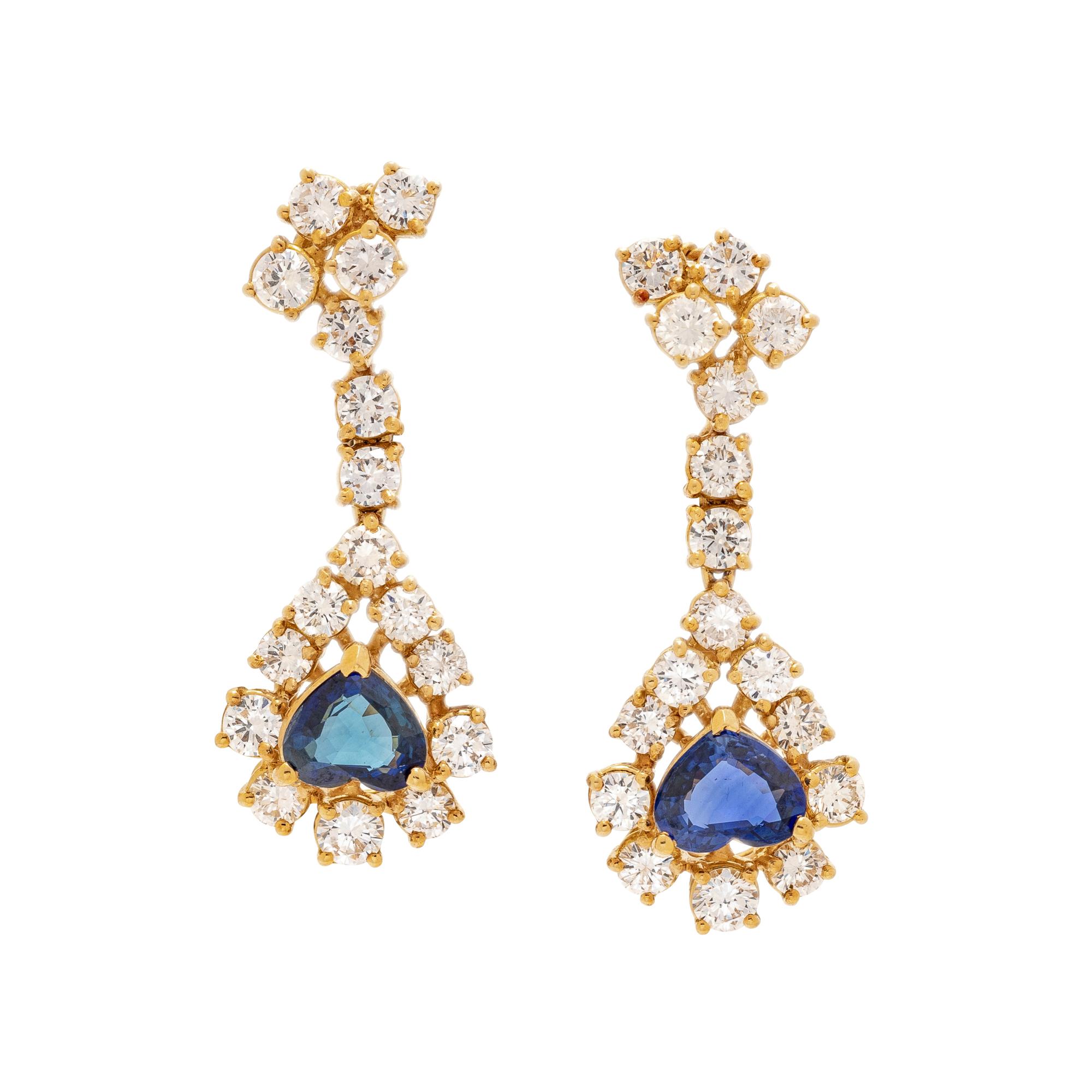 SAPPHIRE, DIAMOND, AND YELLOW GOLD EARRINGS