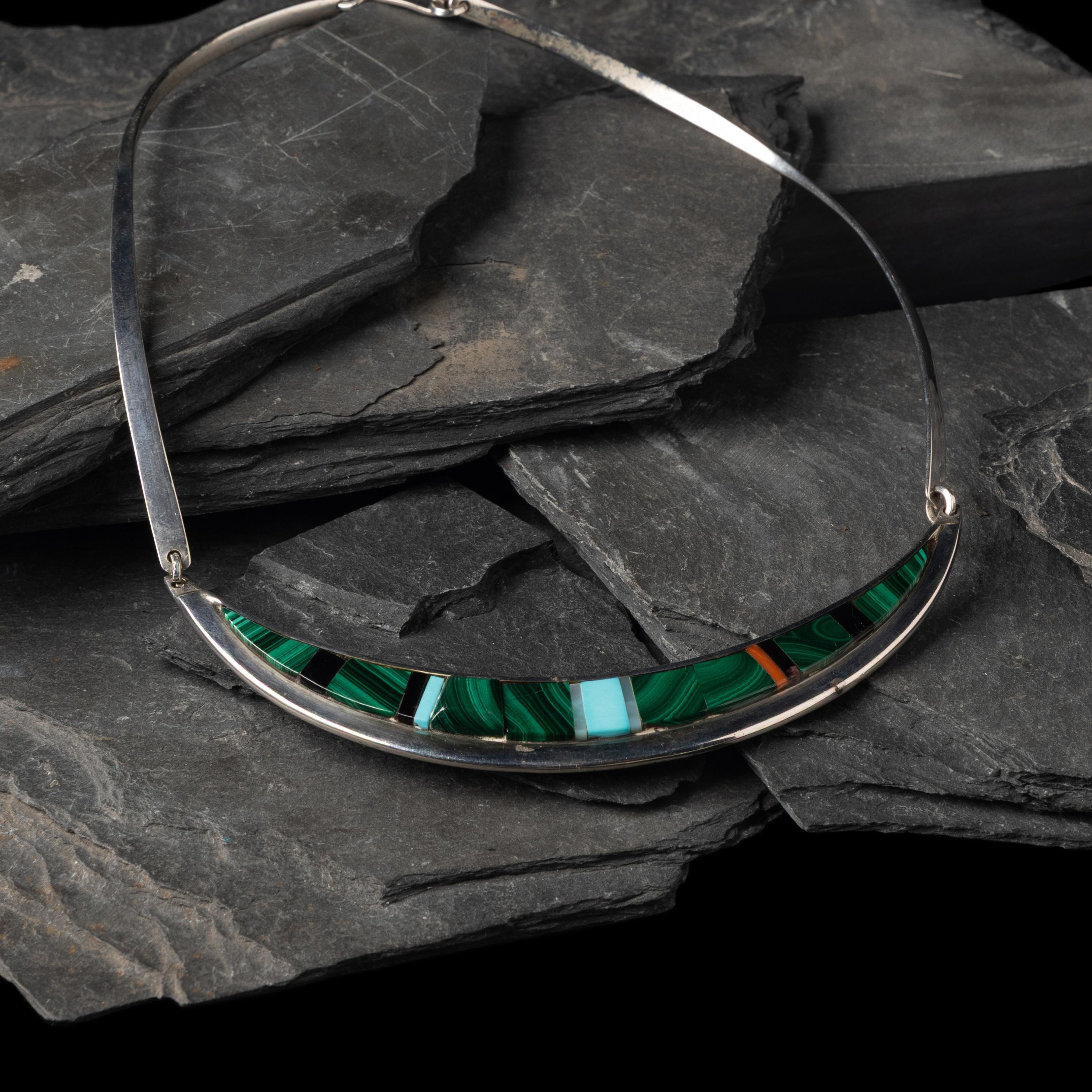 Richard Chavez (San Felipe, b. 1949) — Silver and Malachite Collar Necklace and Cuff Bracelet Set