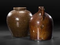 Two Brown Glazed Stoneware Vessels