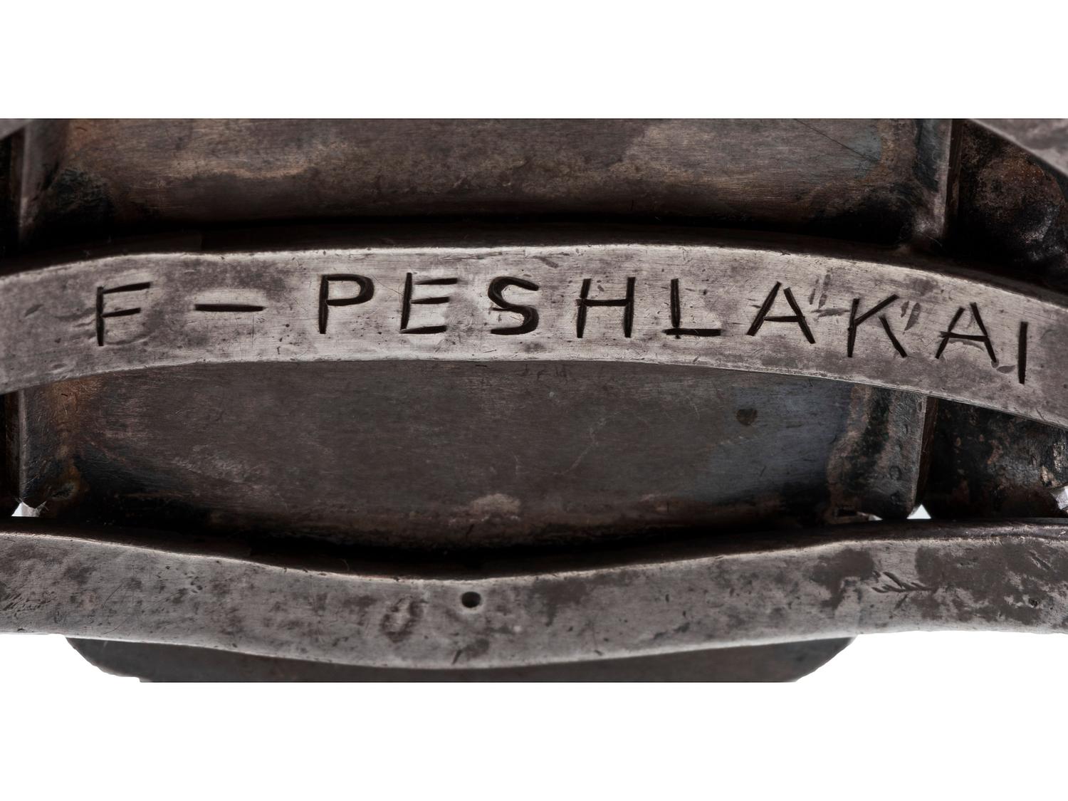 Heavily Stamped Split Shank Cuff, with Petrified Wood Cabochon