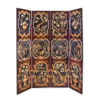 A Chinoiserie Decorated Leather Four-Panel Floor Screen
