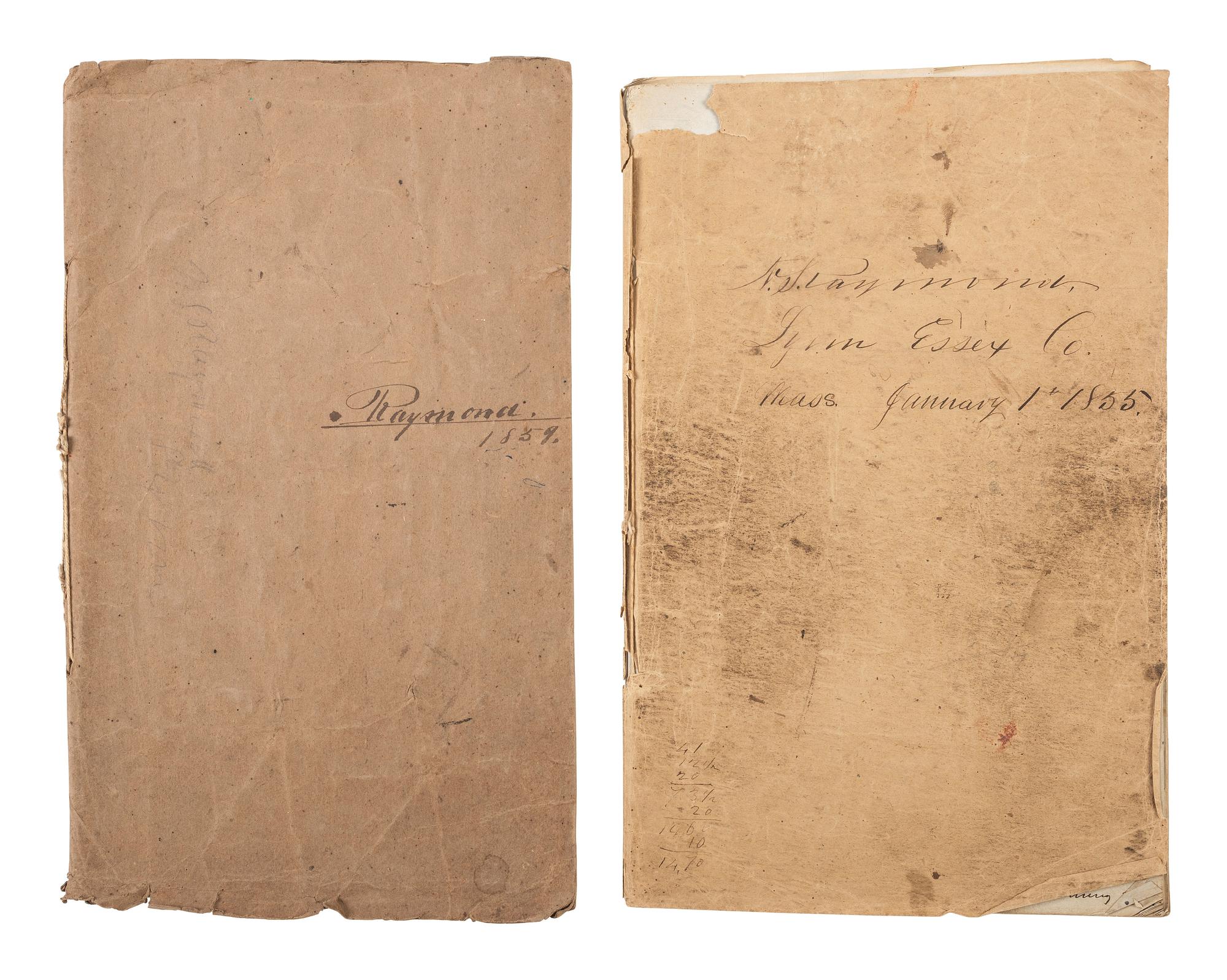 America in Manuscript Diaries of machinist Nathaniel S. Raymond (1811-1860), containing detailed descriptions of skilled labor and ongoing business transactions. Lynn, Essex County, Massachusetts, 1855 and 1859.