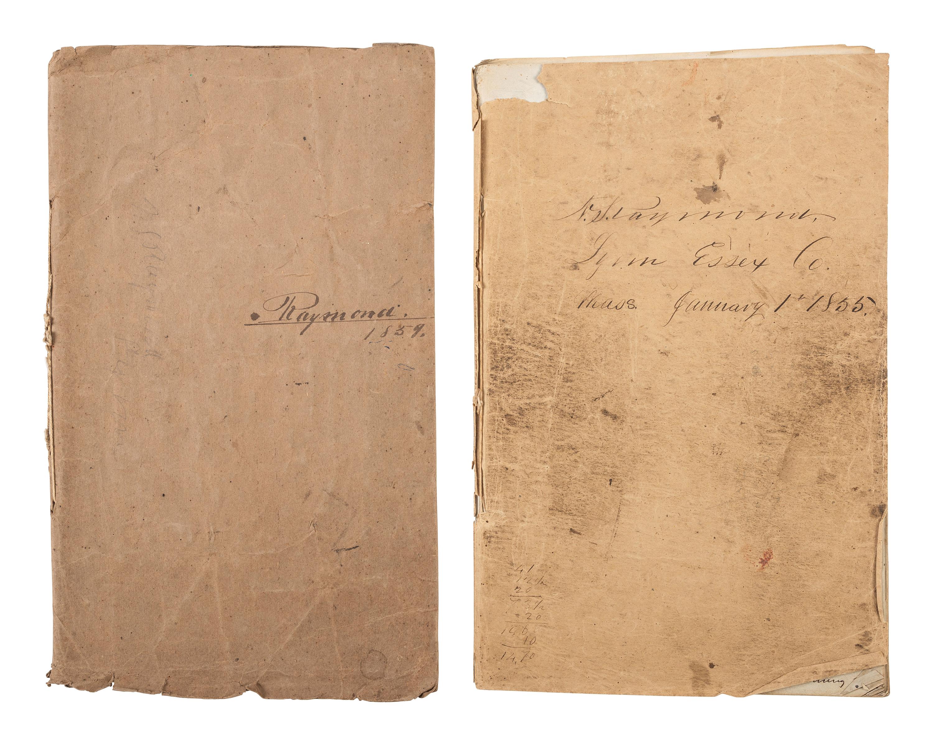 America in Manuscript Diaries of machinist Nathaniel S. Raymond (1811-1860), containing detailed descriptions of skilled labor and ongoing business transactions. Lynn, Essex County, Massachusetts, 1855 and 1859.