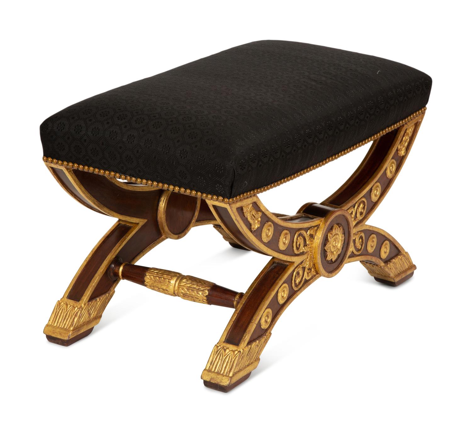 An Empire Style Parcel Gilt Mahogany Cerule-Form Stool
