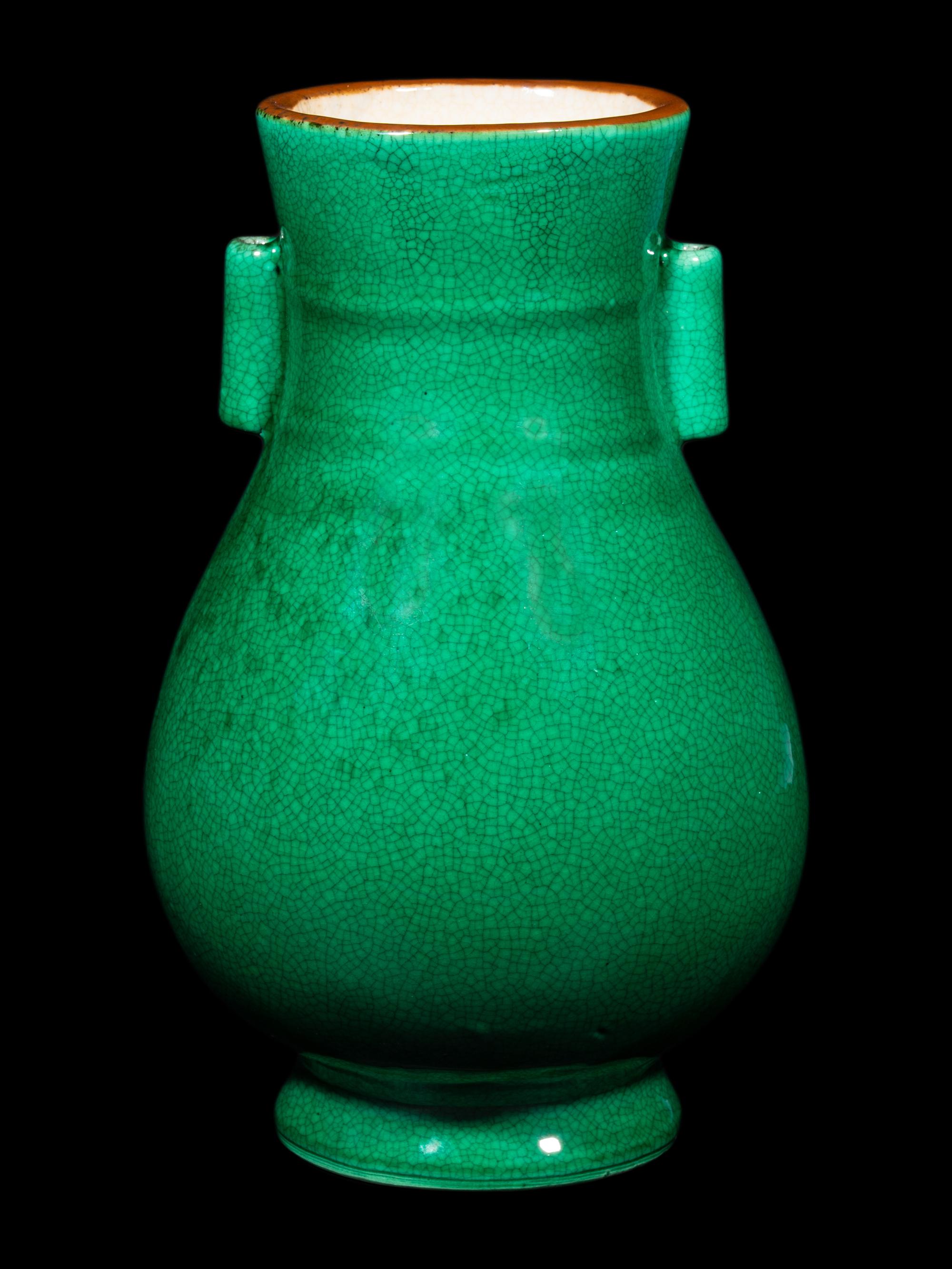 A Chinese Crackled Green Glazed Porcelain Hu Vase