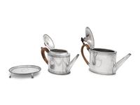 Two Hester Bateman George III Silver Teapots and a Teapot Stand