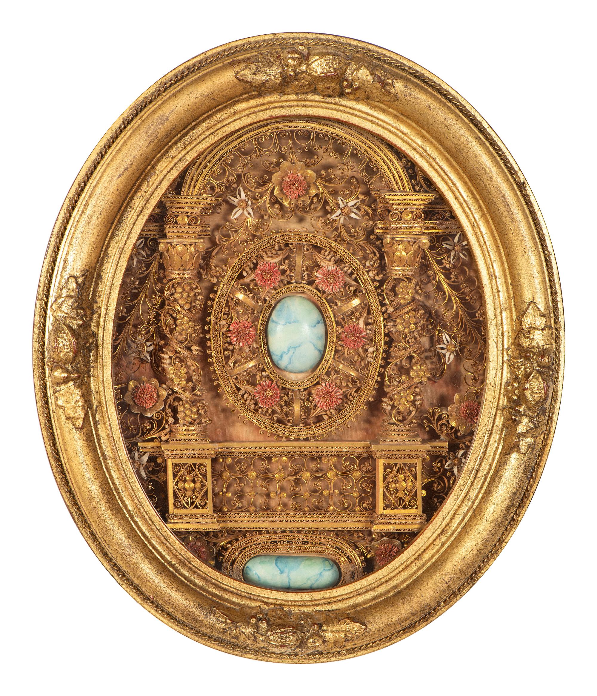 A Victorian Rolled Paper and Faux Marble Composition