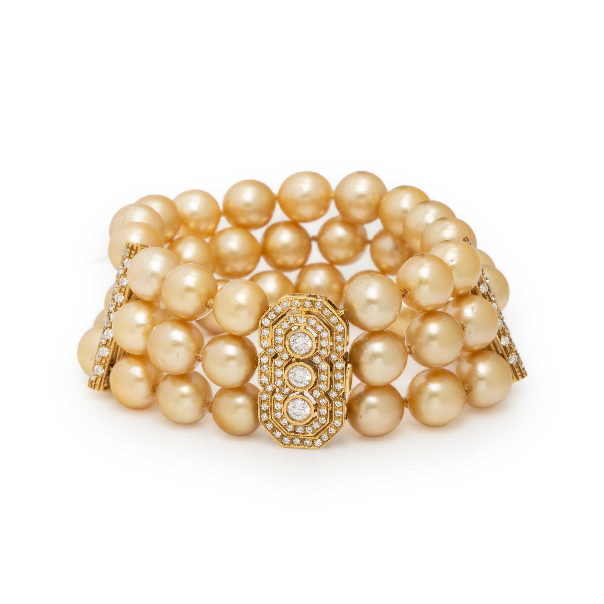 CULTURED GOLDEN PEARL, DIAMOND, AND YELLOW GOLD BRACELET