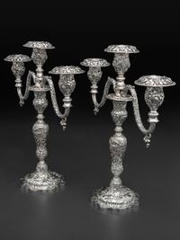 A Pair of American Repousse Silver Candelabra