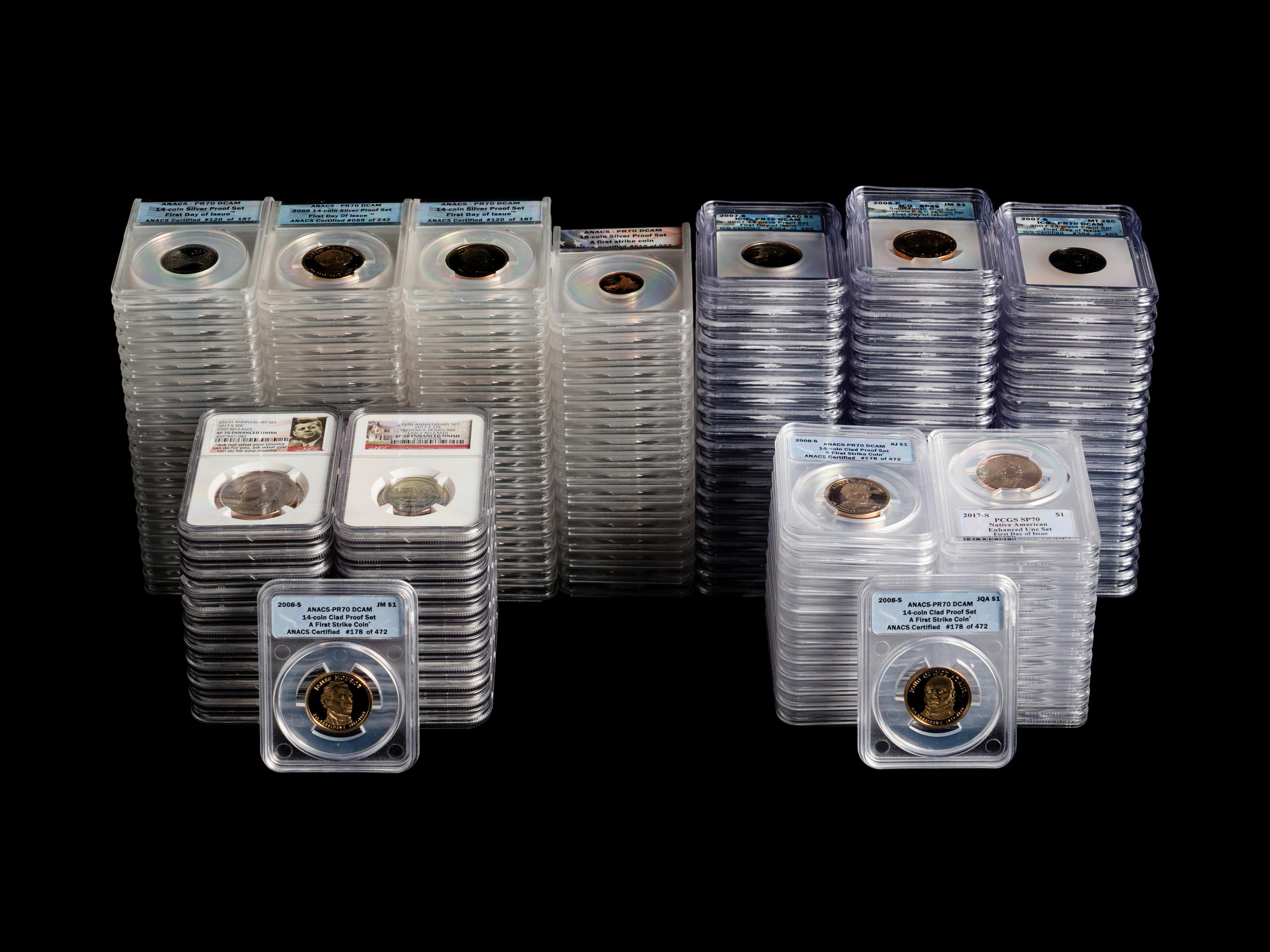 A Large Collection of Modern Third-Party Graded Annual Coin Sets in Silver, Clad, Proof and Mint Releases