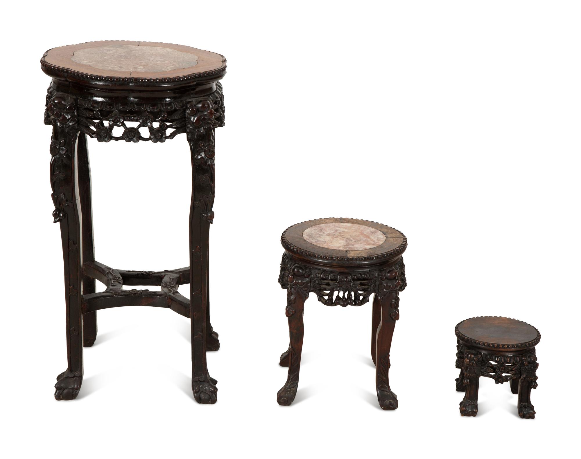 Three Chinese Carved Hardwood Stands — 20th Century