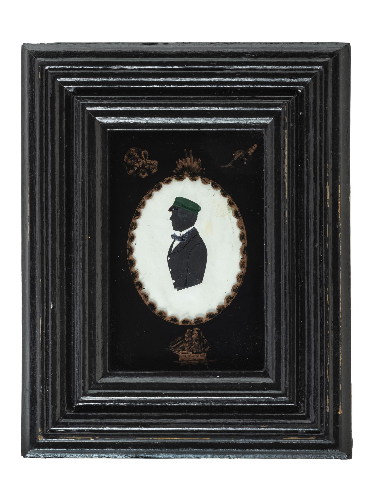 A Painted Silhouette of a Sailor with Nautical Eglomise Mat