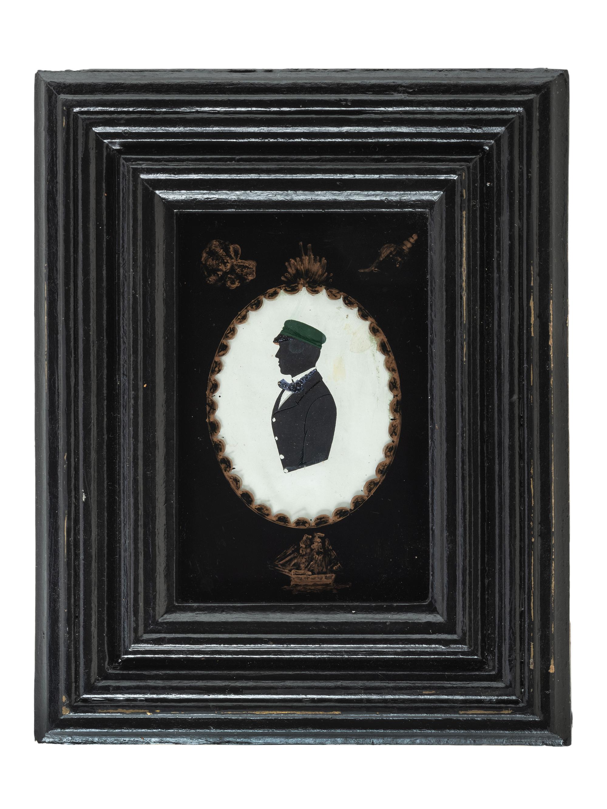 A Painted Silhouette of a Sailor with Nautical Eglomise Mat