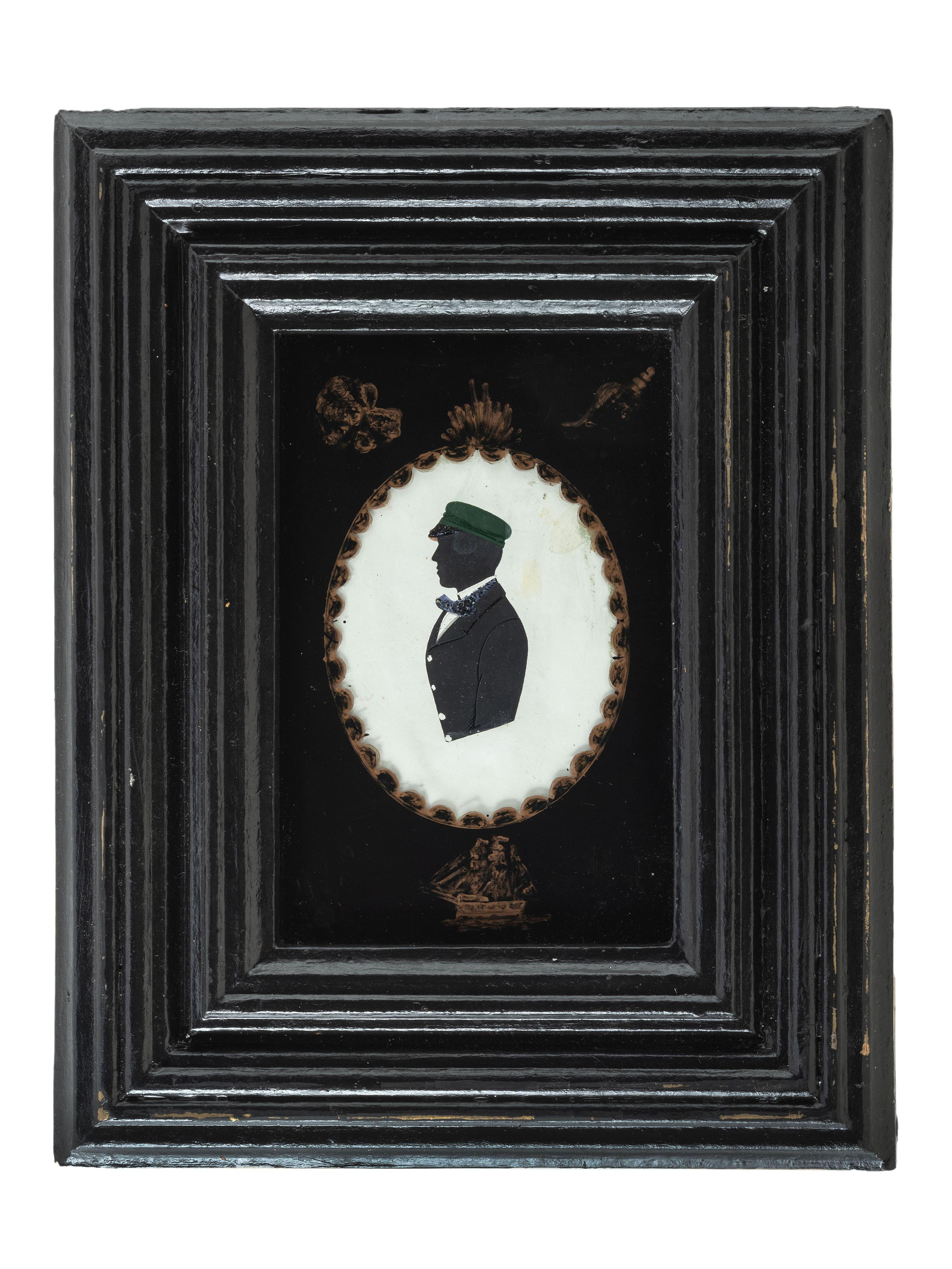 A Painted Silhouette of a Sailor with Nautical Eglomise Mat