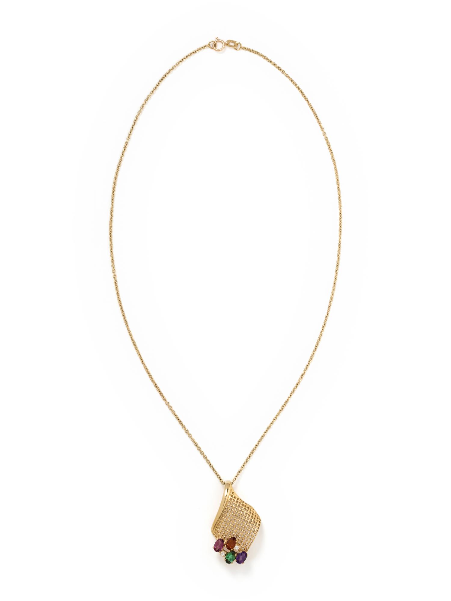 YELLOW GOLD, MULTIGEM AND DIAMOND PENDANT/NECKLACE