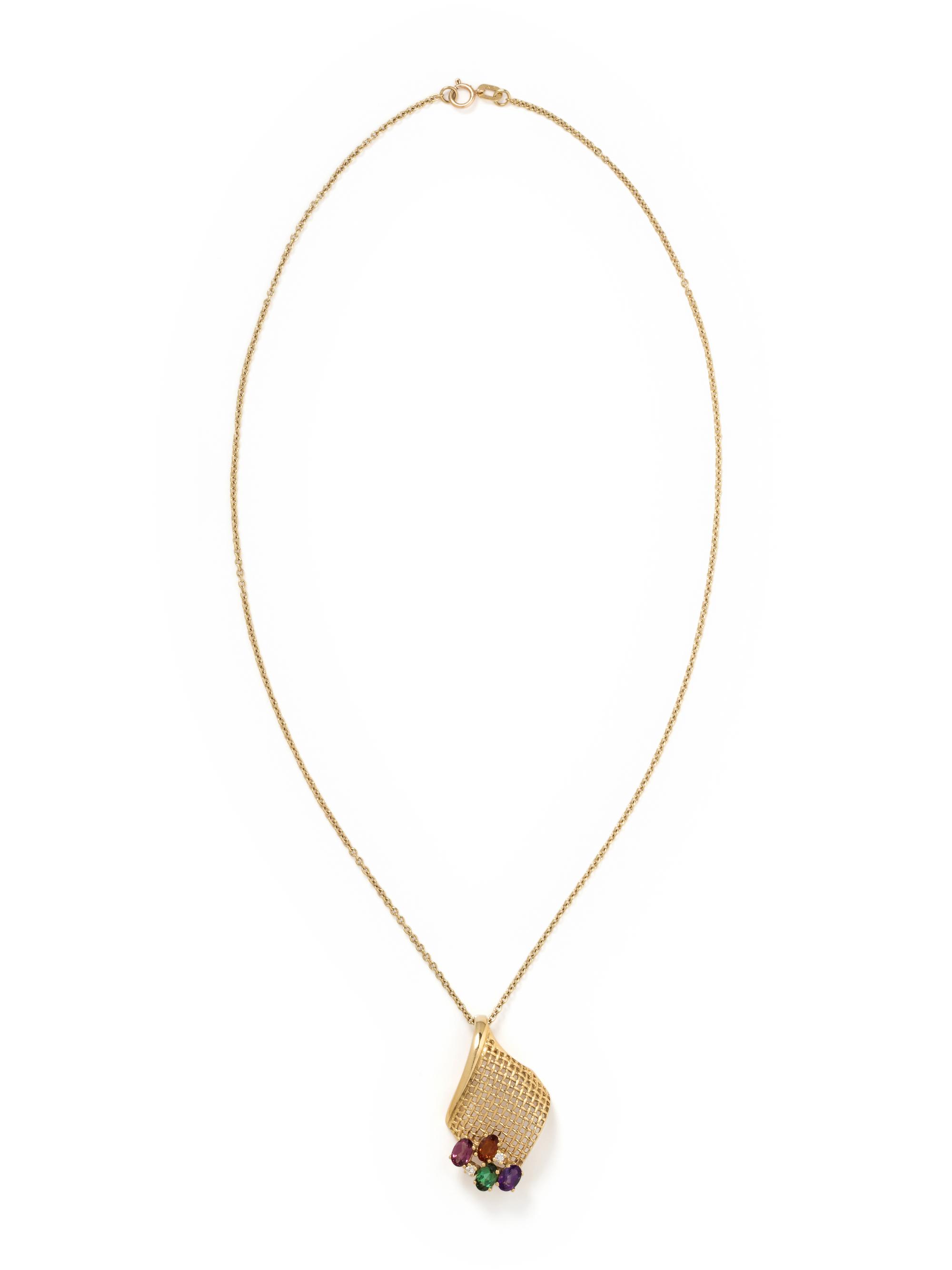 YELLOW GOLD, MULTIGEM AND DIAMOND PENDANT/NECKLACE