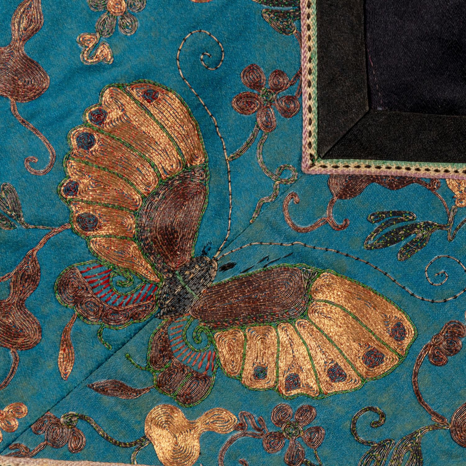 Two Chinese Midnight-Blue Ground Embroidered Silk Lady's Robes, 19th Century 清晚期 石青地綉花女褂兩件