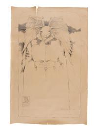 MOSER, Barry. Large pencil drawing entitled “phantasmagorical spirit of soidisant teaching.” Signed and dated 1969.