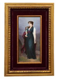 A KPM Plaque of Woman with Vase Height 12 x width 5 3/4 inches. — 20TH CENTURY