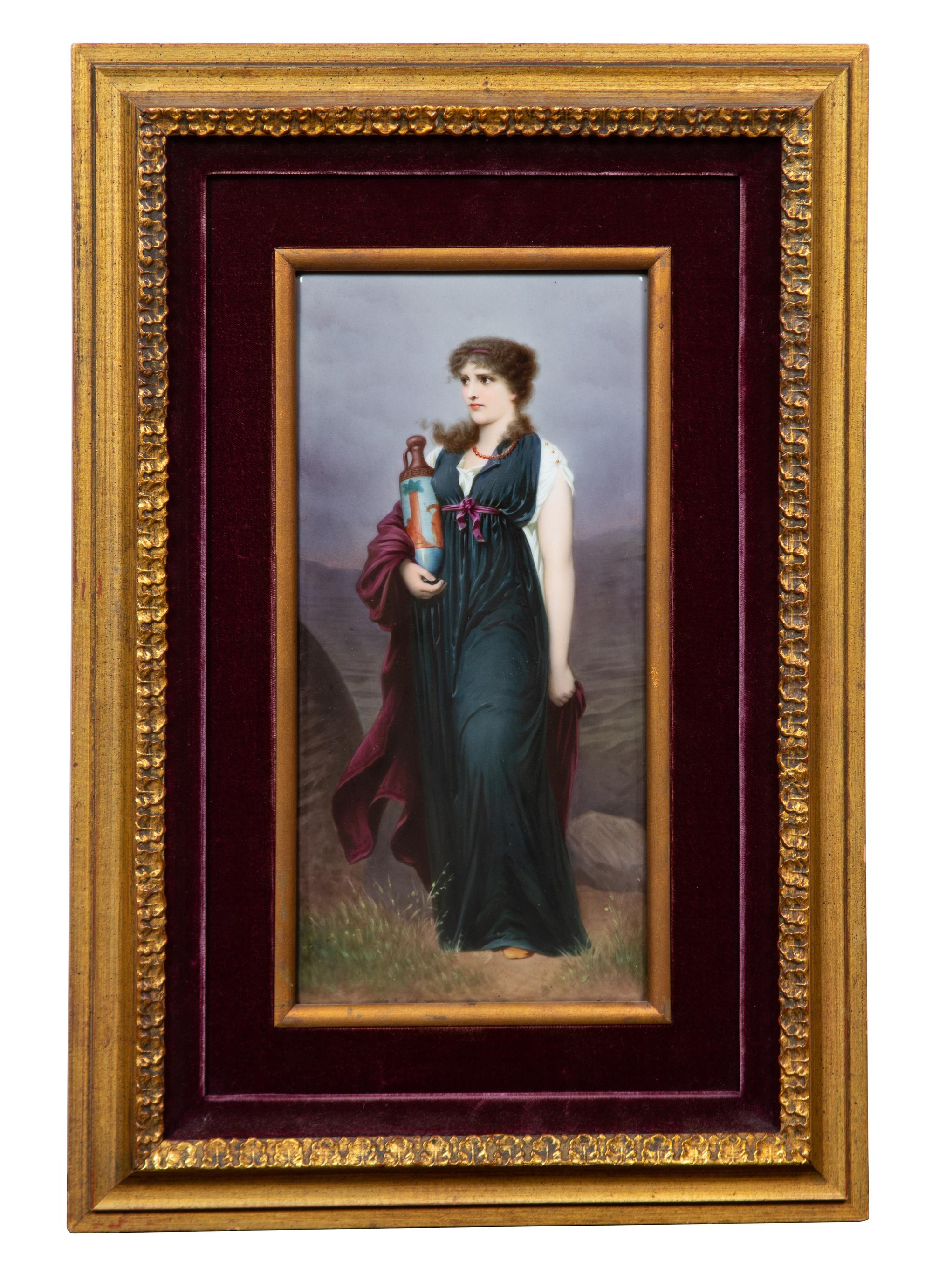 A KPM Plaque of Woman with Vase Height 12 x width 5 3/4 inches. — 20TH CENTURY
