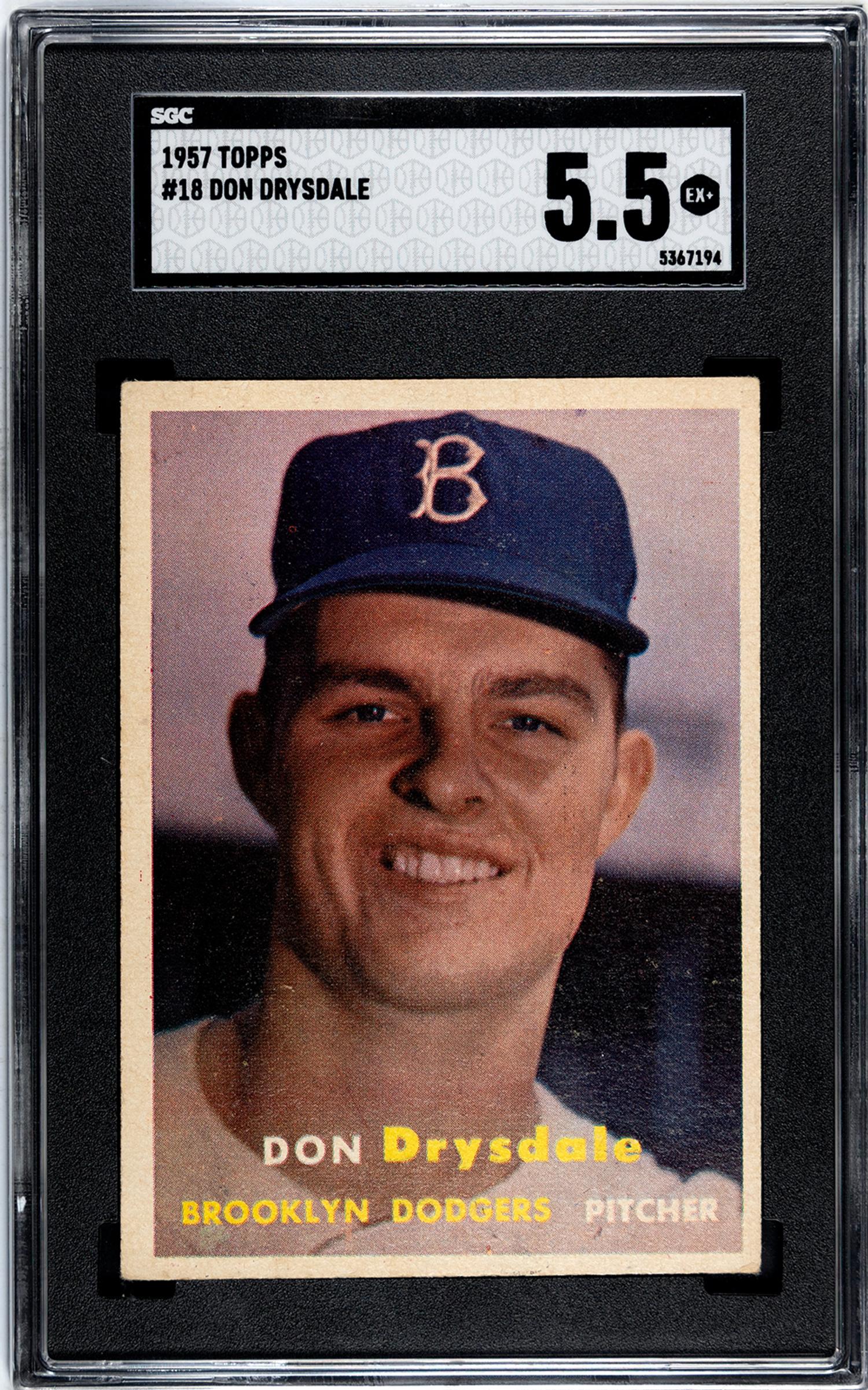 A 1957 Topps Don Drysdale Rookie Baseball Card No. 18 (SGC 5.5 EX+)