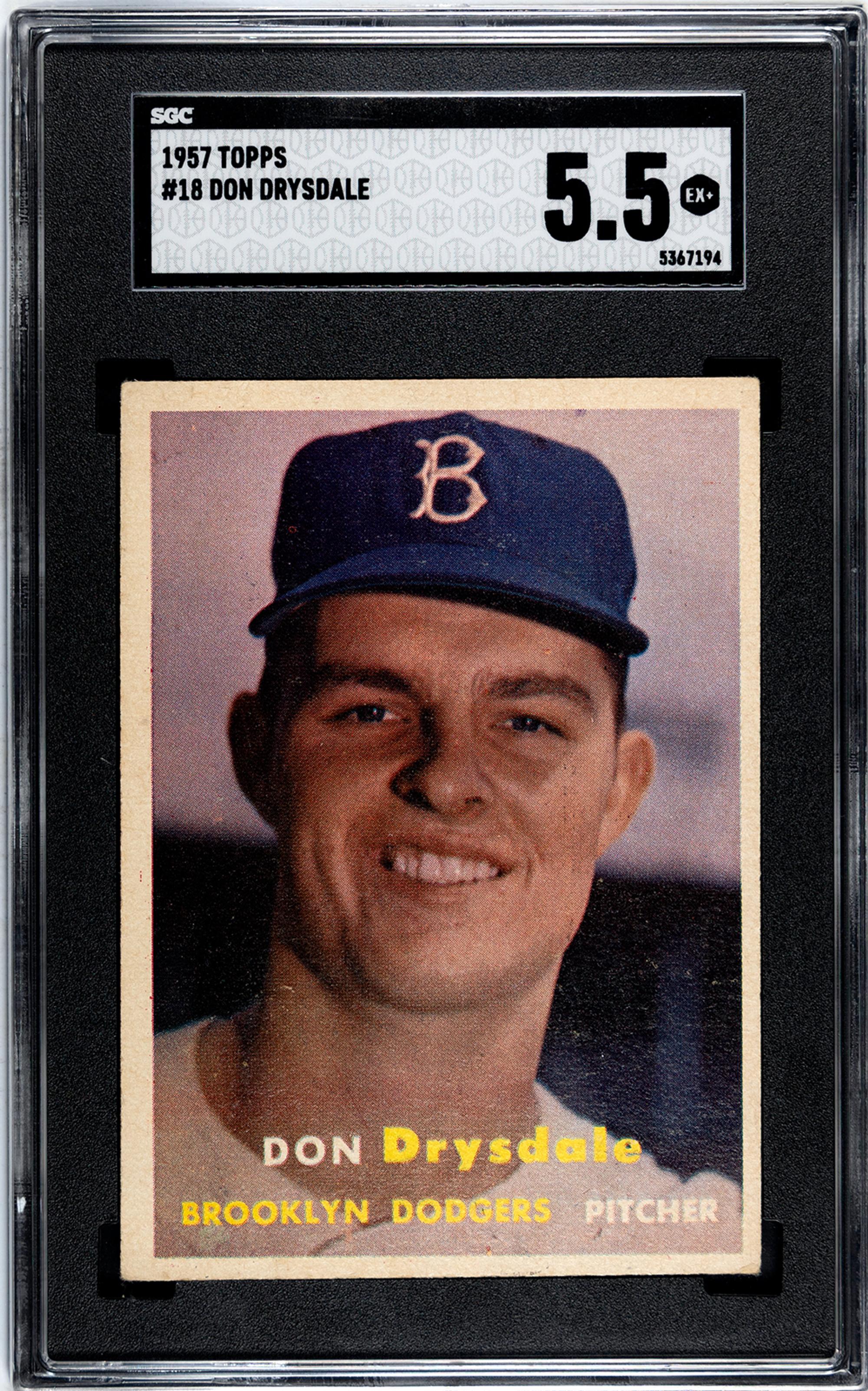 A 1957 Topps Don Drysdale Rookie Baseball Card No. 18 (SGC 5.5 EX+)