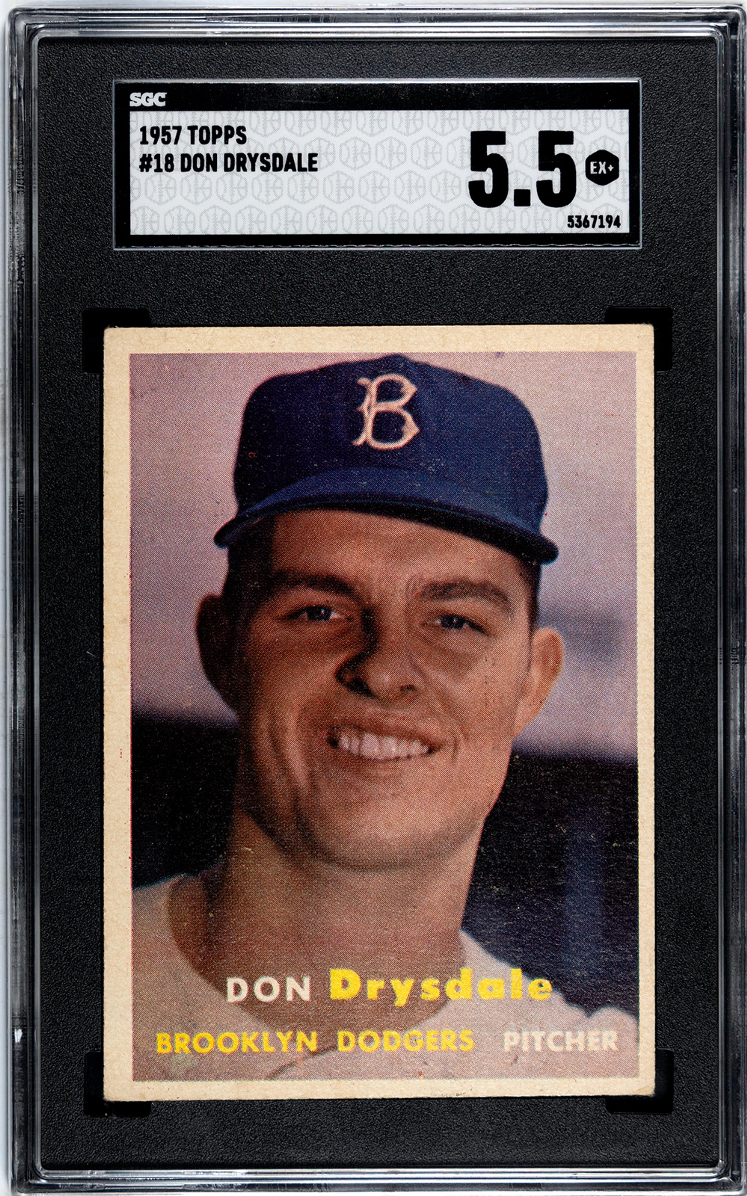 A 1957 Topps Don Drysdale Rookie Baseball Card No. 18 (SGC 5.5 EX+)