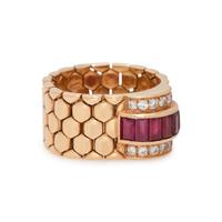 YELLOW GOLD, RUBY AND DIAMOND FLEXIBLE RING