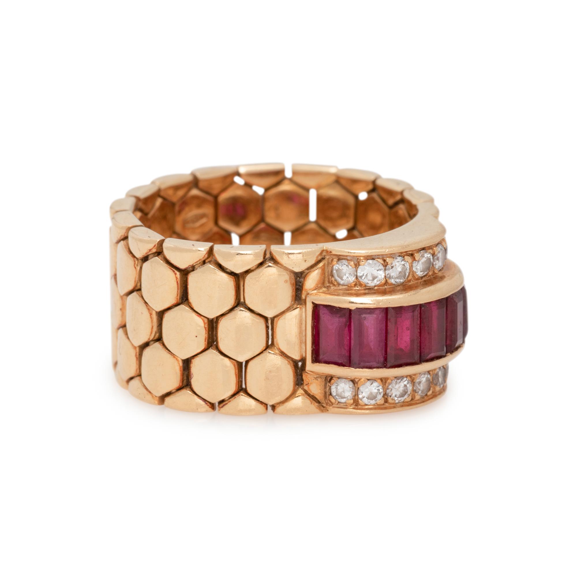 YELLOW GOLD, RUBY AND DIAMOND FLEXIBLE RING