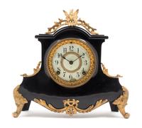An American Gilt Metal Mounted Slate Mantel Clock Height 11 1/2 x width 12 1/2 inches. — ANSONIA CLOCK CO., LATE 19TH CENTURY