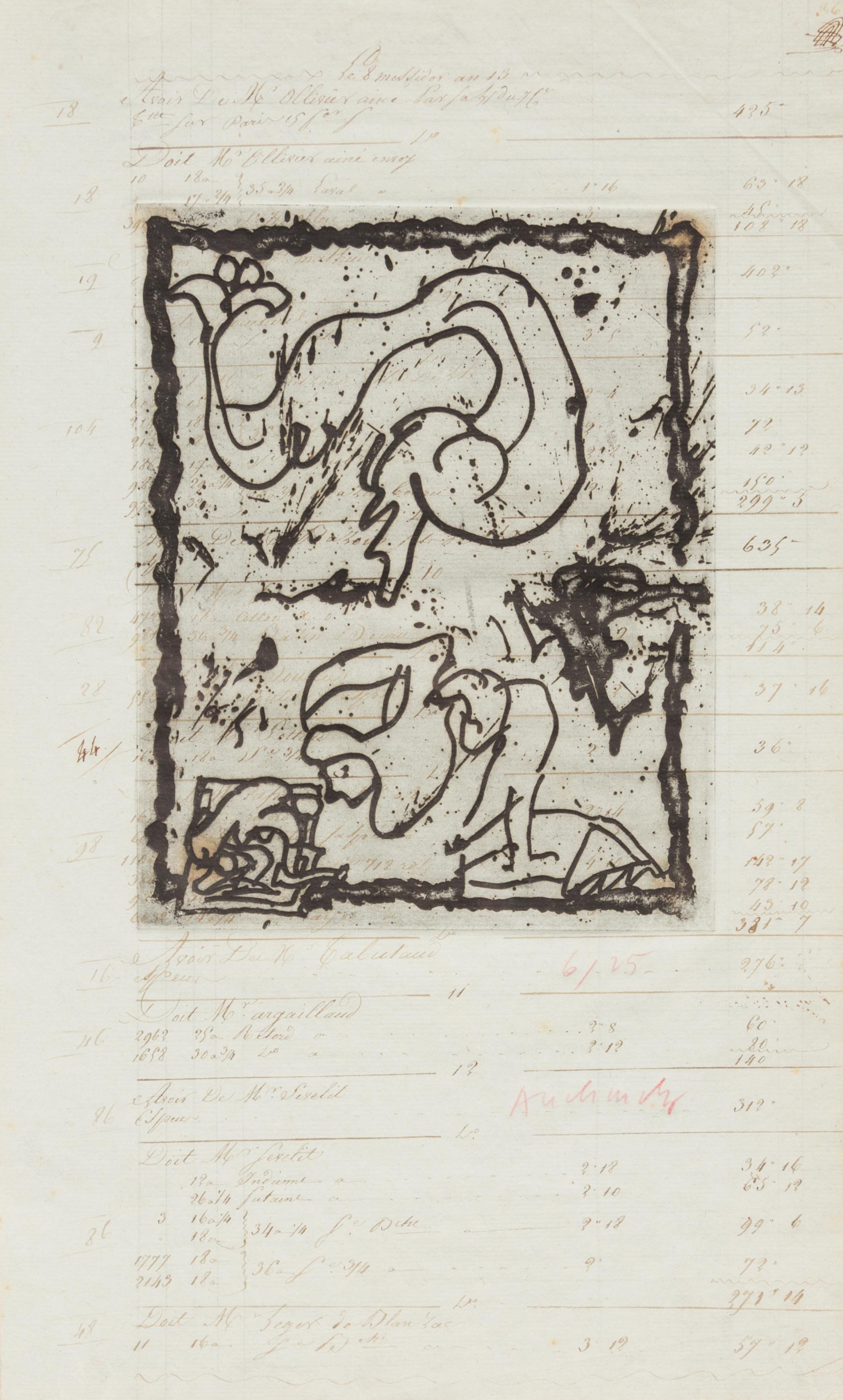 Pierre Alechinsky, (Belgian, b. 1927), Les dimanches du compatble (a group of 3 etchings and 1 drawing)