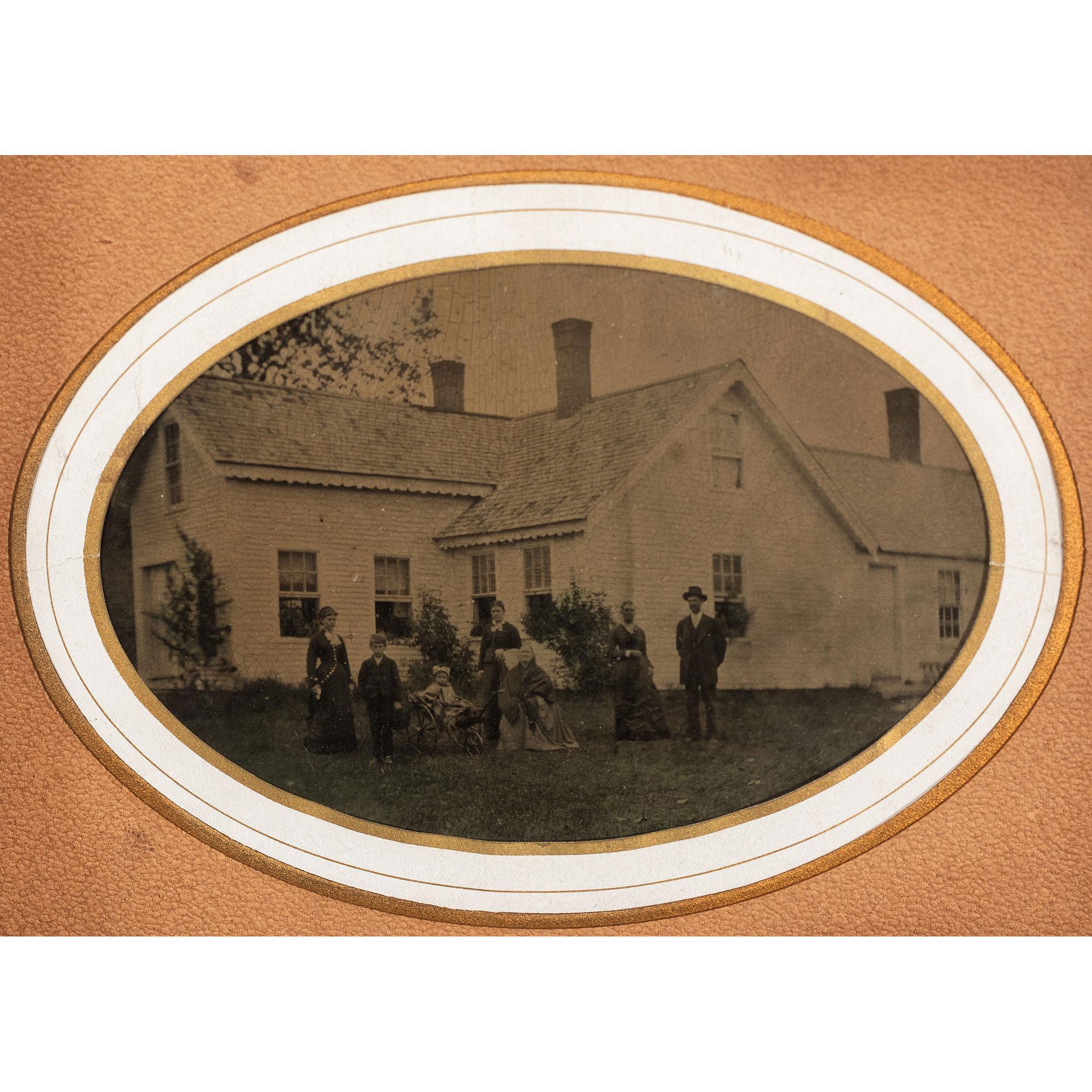 [EARLY PHOTOGRAPHY - OUTDOOR SCENES]. A group of 3 framed outdoor tintypes featuring buildings, comprising: