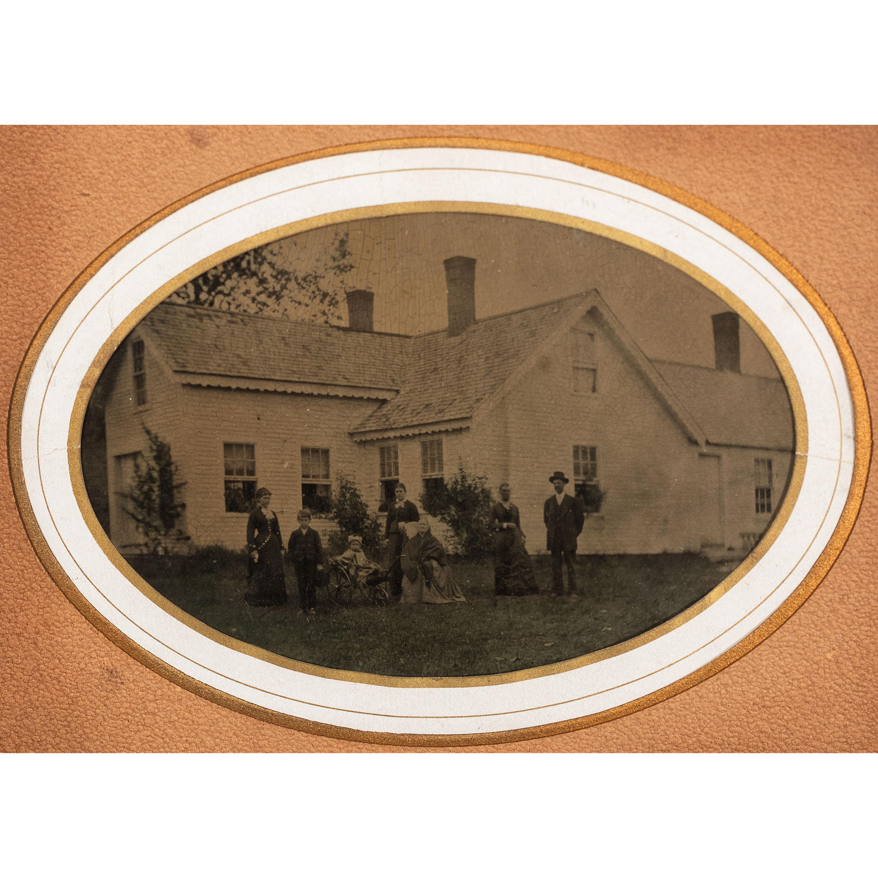 [EARLY PHOTOGRAPHY - OUTDOOR SCENES]. A group of 3 framed outdoor tintypes featuring buildings, comprising: