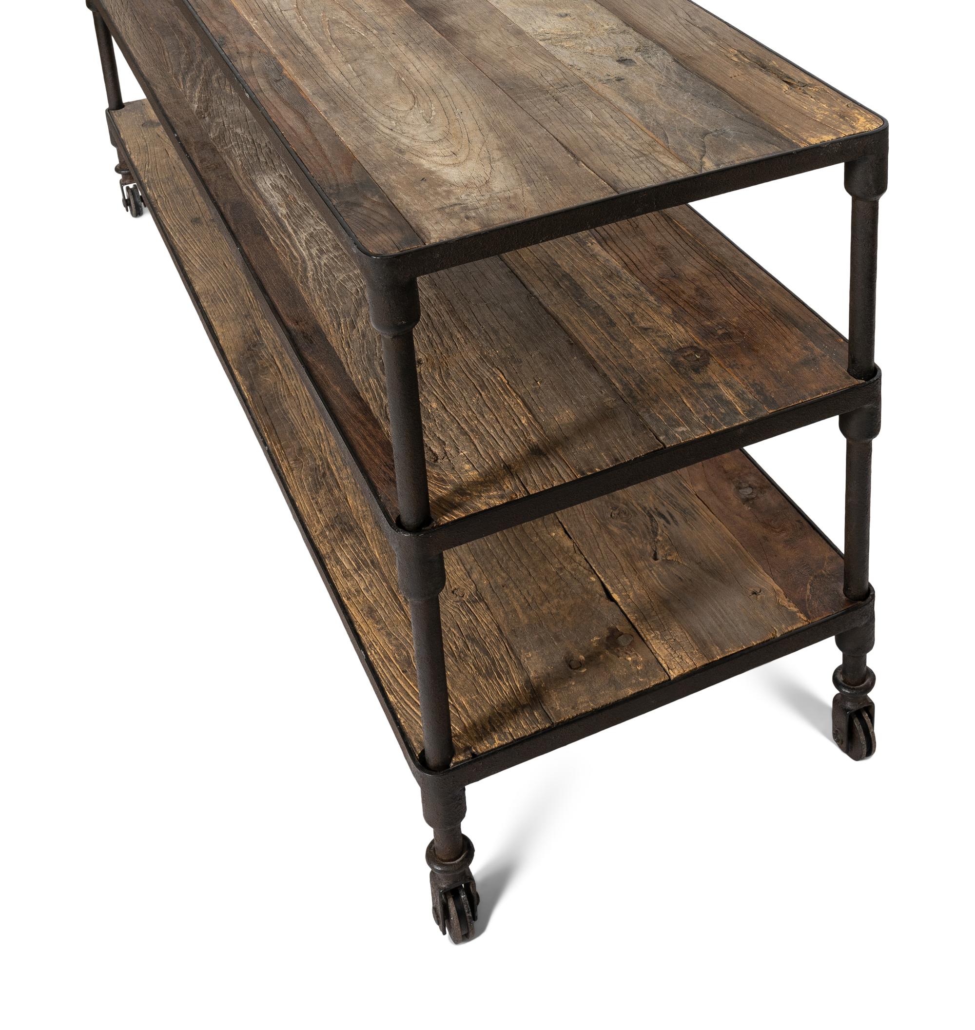A Contemporary Iron and Pine Console Table