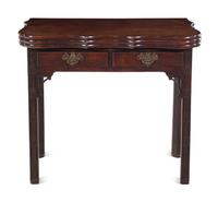 An Irish George III Mahogany Triple-Fold Game and Tea Table