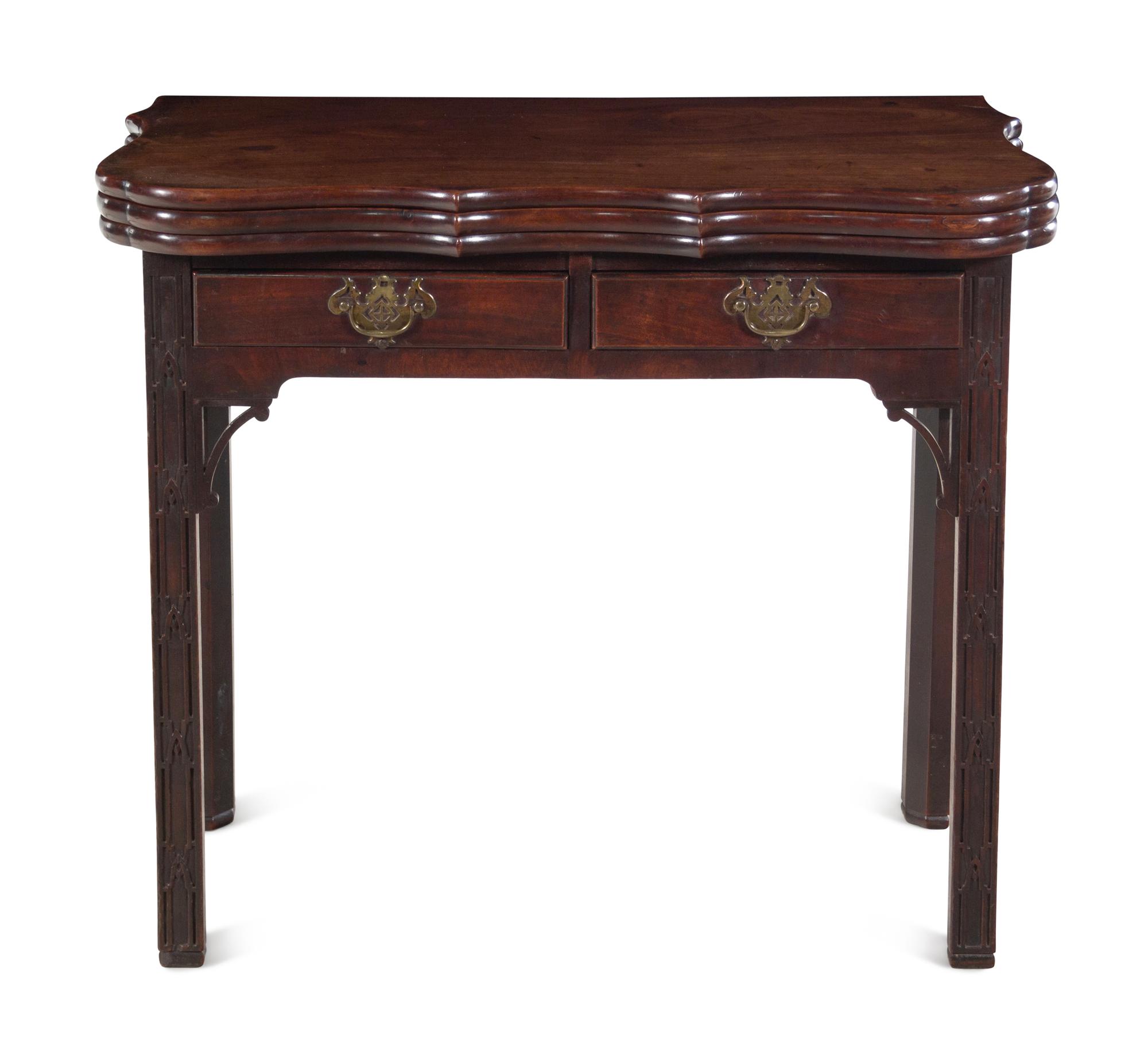 An Irish George III Mahogany Triple-Fold Game and Tea Table