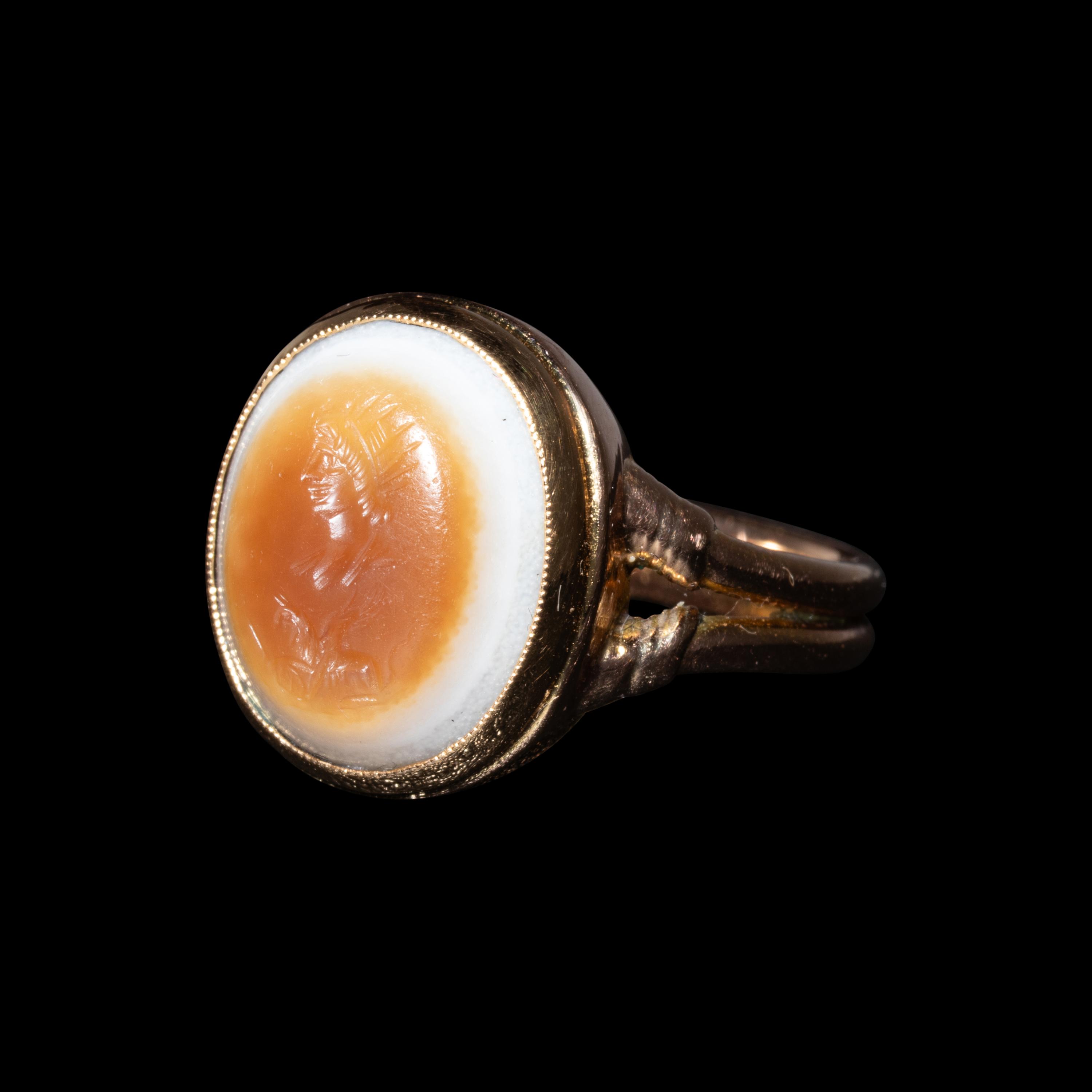 A Roman Agate Intaglio with Helios and a Griffin — Set in a 19th Century gold ring