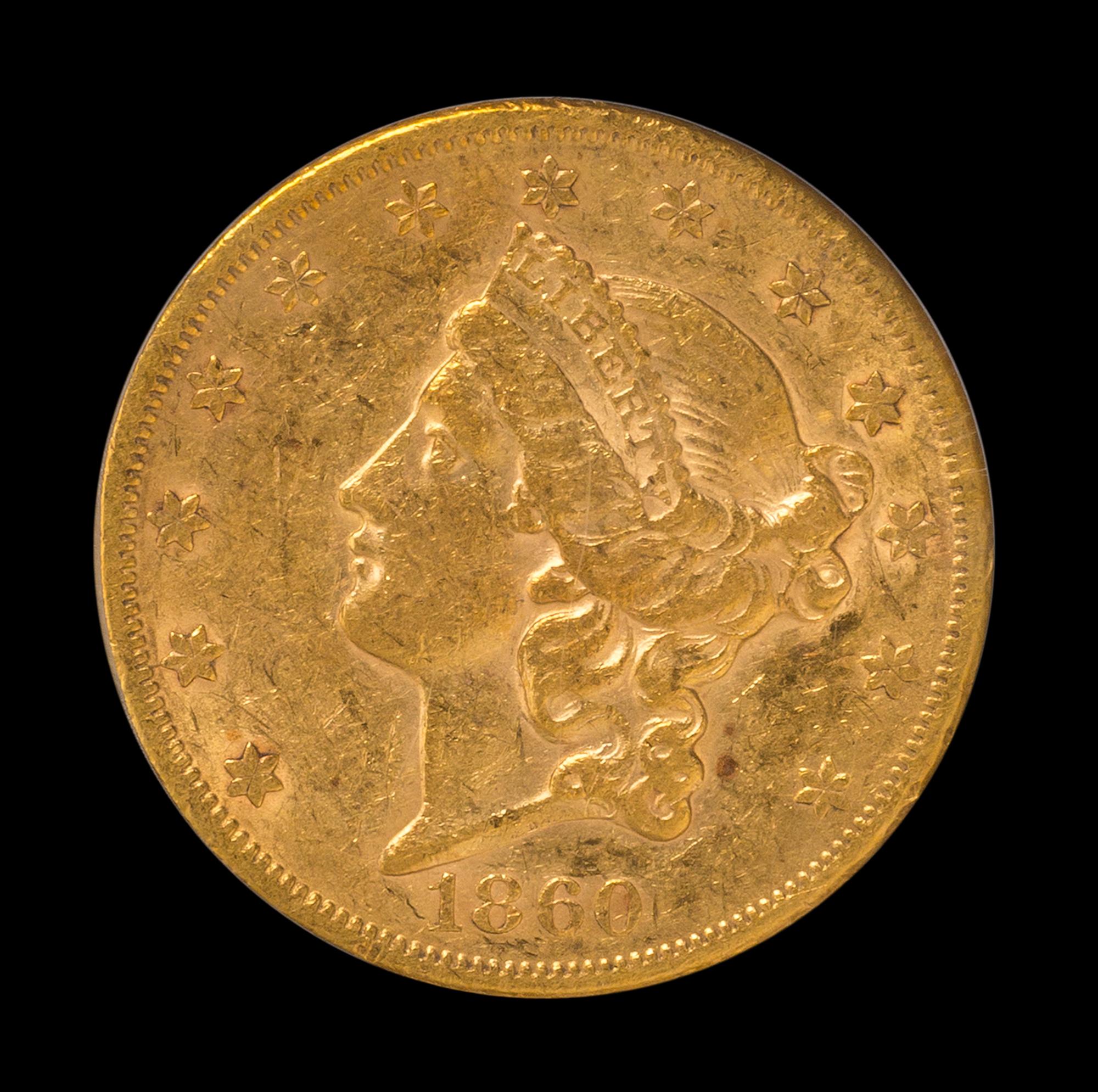 A United States 1860-S Liberty Head $20 Gold Coin