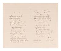 SMITH, Samuel Francis (1808-1895). Autograph manuscript signed ("S. Fr. Smith"), a fair copy of the full five verses of "America" ("My country 'tis of thee..."). N.p., 31 January 1893.